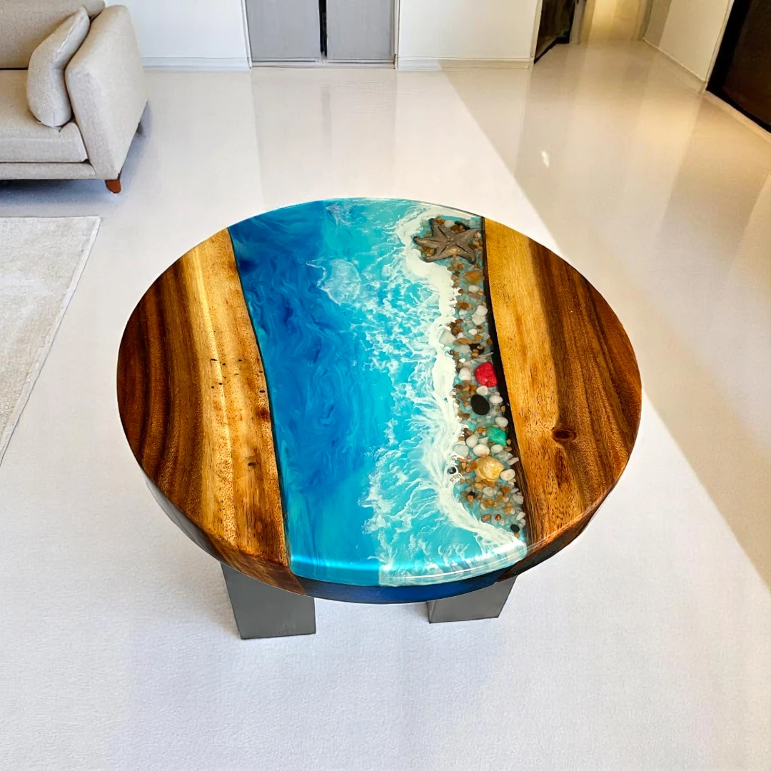 Captivating Ocean Waves: Round Custom Epoxy Table 